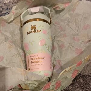 Stanley Mint Green Tumbler with Pink Floral Design 20 oz